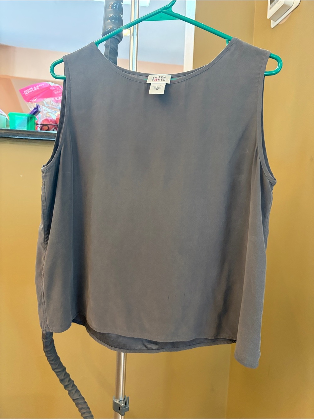 Eileen Fisher Relaxed Silk Sleeveless Top in Slate Gray, Sz M